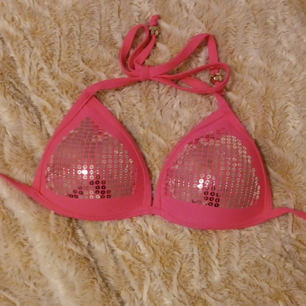 Dollboxx Pink and Silver Sequin Triangle Bra